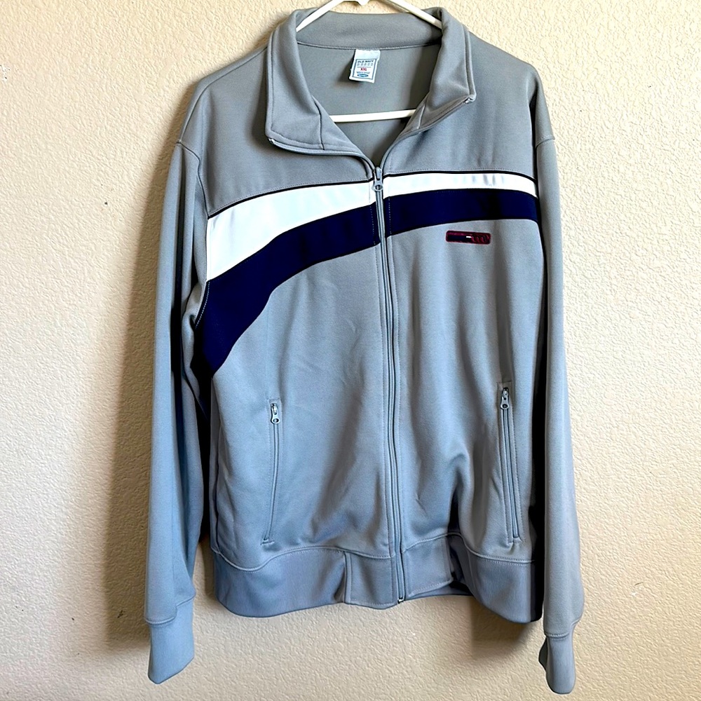 Vintage Old Navy XXL gray with navy blue & white design track jacket
